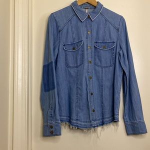 Free People Anthropologie Jeans Embroidered Button Down Shirt Large
